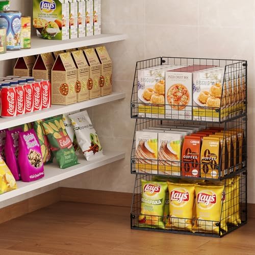 3 Pack XXL Stackable Wire Baskets, Large Storage Bins for Onion, Potato, Vegetable, Fruit, Snack, Pantry Baskets for Kitchen Cabinet Countertop, Pantry Organizers and Storage Solutions - Image 6