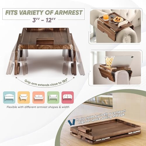 BLUEWEST Large Sofa Arm Tray, Wide Couch Armrest Table, 360° Phone Holder - Image 5