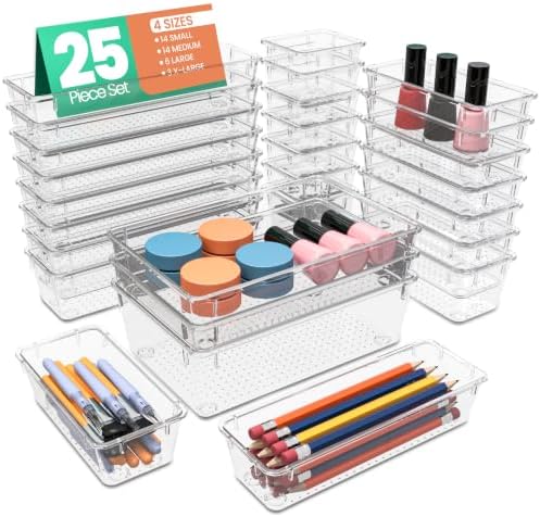 KICHLY 25-Piece Clear Drawer Organizer Set – Multi-Size Storage Trays by KICHLY