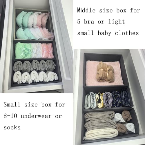 Bructhun Drawer Organizer Set of 4- Fabric Storage Bins for Clothes, Underwear, Socks & Bras - 11" Dresser Dividers for Bedroom Closet - Image 3