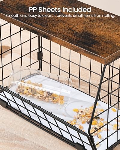 CHOEZON 2-Tier Fruit Basket for Kitchen, Stackable Hanging Basket Wire Baskets with Wooden Lid, Wall-Mounted Kitchen Counter Organizer for Fruit, Vegetable Storage, Rustic Brown and Black TCW02P2BF - Image 4