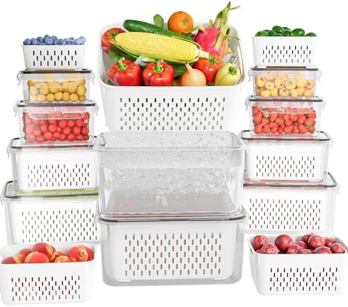 KEMETHY 10 Pack Fruit Storage Containers for Fridge with Removable Colanders - Food Storage Containers with Lids, BPA-Free Produce Containers Keep Fruits, Vegetables, Berry, Meat Fresh Longer by KEMETHYFocusesonCreatingEfficientStorageProductswithQualityMaterials