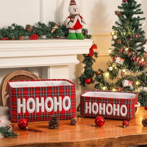 Christmas Baskets Gifts Baskets Empty Farmhouse Ornament Box Storage Basket Canvas Bins for Holiday Christmas Gift Toy Storage Organizing Baskets for Nursery, Living room, Baby Toy chest, Rectangular - Image 2