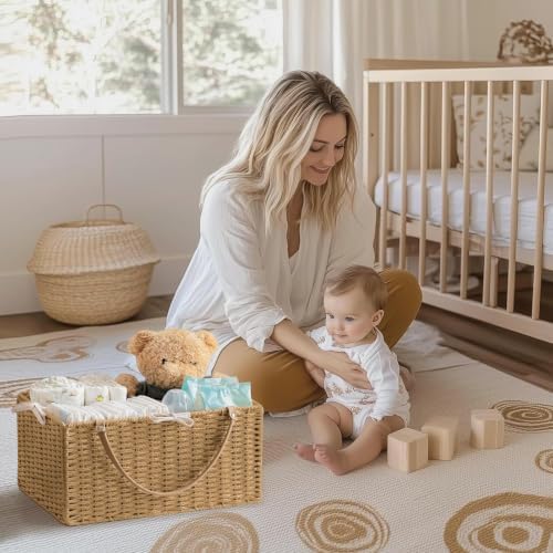 HBlife Large Baby Diaper Caddy Organizer, Paper Rope Storage Baskets Nursery Bin with Removable Divider, Portable Car Organizer for Diapers, Baby Shower Gifts, Newborn Essentials Must Haves - Image 5