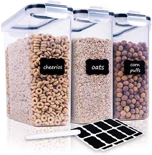 FOOYOO Cereal Containers Storage Set - 3 Piece Airtight Large Dry Cereal Container (135.2oz), BPA Free Dispenser Plastic Cereal Storage Containers with 16 Labels & Pen by FOOYOO