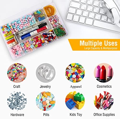 Exptolii 15 Large Grids Plastic Organizer Box with Dividers, 2 Pack Clear Compartment Container Storage for Washi Tapes Beads Crafts Jewelry Fishing Tackles, Size 11 x 6.3 x 2.2 in - Image 5