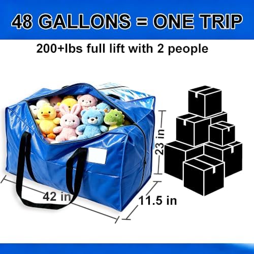 48 GAL Heavy Duty Moving Bags Blue 2 Pack - Backpack Straps & Handles, Large Zipper Storage Bags for Clothes, Water-Resistant College Dorm & Moving Essentials - Image 3