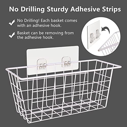 MaraFansie Wall Wire Baskets Adhesive Basket Hanging Kitchen Baskets No Drilling for Cabinet & Pantry Organization and Kitchen, Bathroom, Bedroom Storage, 4 Pack, White - Image 3
