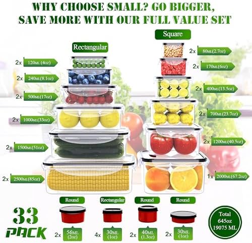 RockBerry 66 Pcs Food Storage Containers with Lids Airtight, Total 19075ML - Image 2