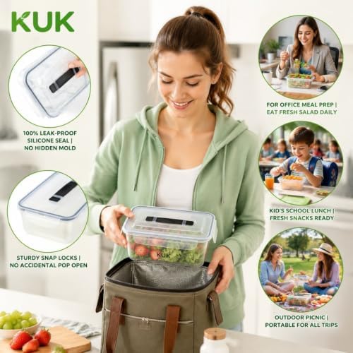 KUK 5 Pack Fruit Storage Containers for Fridge, Stackable Leakproof Food Keeper with Removable Colander, BPA-Free Produce Saver for Vegetables, Berries & Meat - Image 4