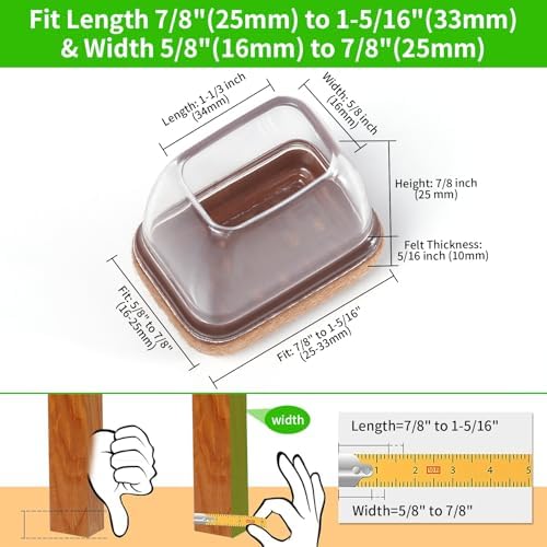8PCS Small Rectangular Chair Leg Floor Protectors with Felt Pads, Clear - Image 4