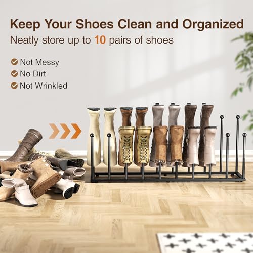 Freestanding Boot Rack, Shoe Storage Organizer Fit for 10 Pairs, Black - Image 4