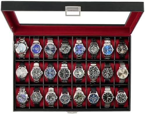 ProCase Watch Box for Men, 24 Slot Display Case with Real Glass Lid by ProCase