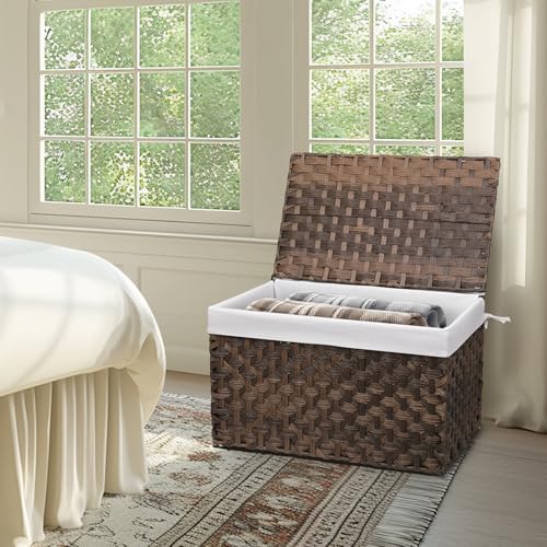 Large Wicker Storage Basket with Lid, 27.7 Gallon (105L), Brown - Image 6
