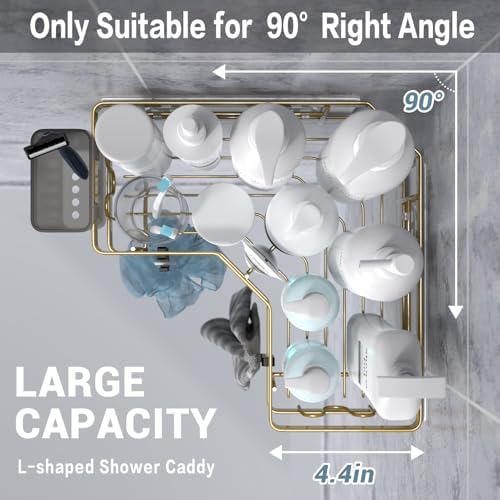 AKTECKE Corner Shower Caddy Organizer Shelf: 2Pack Adhesive Shower Rack, No Drilling Stainless Steel Shower Storage Shelves for Bathroom Kitchen (Gold) - Image 3