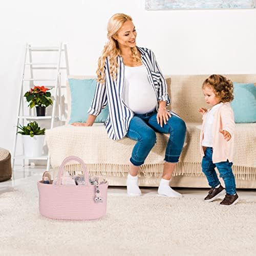 XUANGUO Pink Cotton Rope Baby Diaper Caddy Organizer Basket for Girls - Image 6