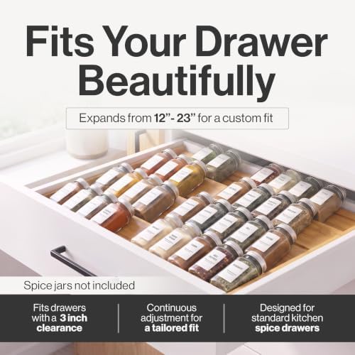 Bamboo Spice Drawer Organizer, Expandable 12 to 23 Inch Insert Holds 48 Jars, 4 Tier Seasoning Rack for Kitchen Drawer or Countertop, Adjustable Wood Spice Organizer - Image 6