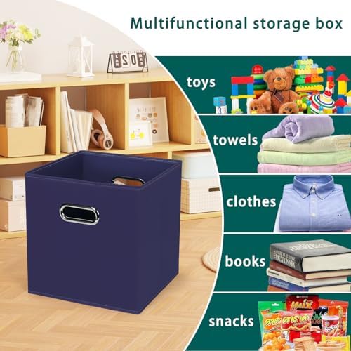 Black Foldable Storage Cubes Bins, Fabric Storage Box Cubes Organizer Baskets with Dual Handles for Home Organizer,Set of 3,(Navy Blue) - Image 3
