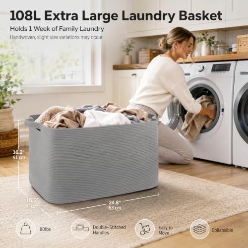OIASKET 108L Extra Large Blanket Basket Living Room, 24.8" x 16.2" x 16.2" - Image 4