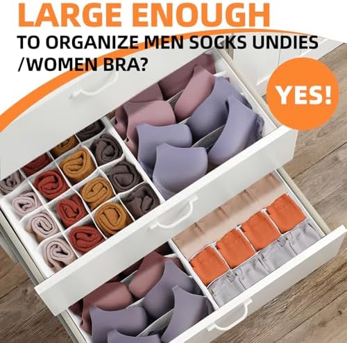 Criusia Drawer Organizer - 6 Set Clothes Organizer for Closet & Bedroom - 90 Cells Bins for Sock, Underwear, Bra, Baby Clothes - Washable & 10xDurable than Non-Woven Fabric (White) - Image 3