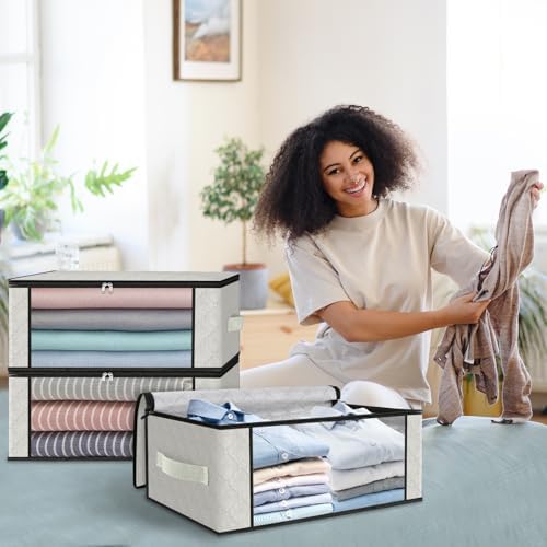 HomeHacks 3-Pack Clothes Organizer Storage Bags, 35L Storage Bins, White - Image 7