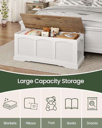 CHOEZON 39.4" Storage Chest Bench with Safety Hinge Wooden Storage Bench, Entryway Shoe Bench, Toy Chest for Living Room, Bedroom, Hall, White and Walnut MCW12WL - Image 6