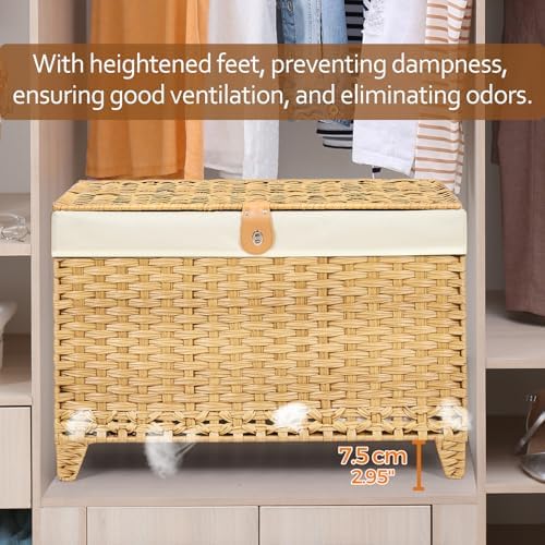 Wicker Storage Basket with Lid, 200L Storage Bin with Removable Liner Bag - Image 5