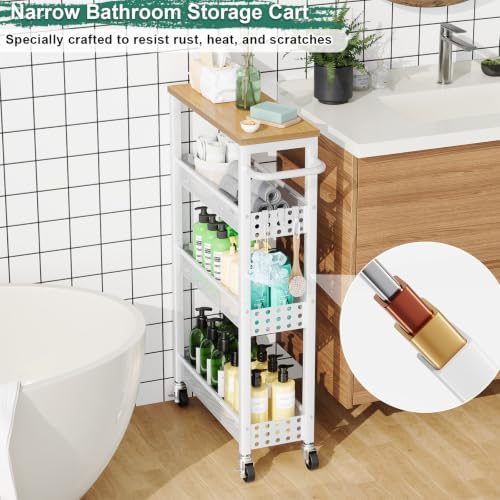 4 Tier Slim Rolling Cart with Wheels for Between Washer and Dryer Storage - Image 5