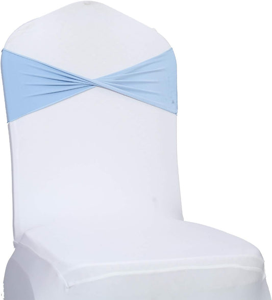 VDS Pack of 100 PCS | Baby Blue | Spandex Chair Sashes Bows Without Buckle | Stretch Elastic Banquet Universal Folding Chair Band Tie with for Wedding Party Conference Celebration Event Decoration