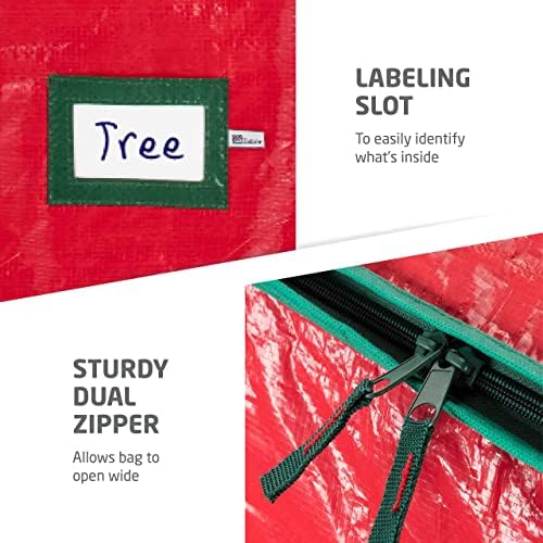 ZOBER 9 Ft Large Christmas Tree Storage Bag - Fits 9 Ft Artificial Trees - Plastic, Waterproof Christmas Tree Bag For Storage Box For Xmas - Strong, Durable Handles - Label Card Slot - Red - Image 4
