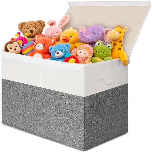 INDRESSME 122L Large Toy Storage Box, Lid & Dividers, Grey & White by INDRESSME