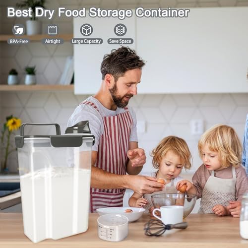 Komzon Rice Container, Airtight Rice Storage Container 10lb, Cereal Containers Storage, BPA Free Food Dispenser with Pouring Spout Handle for Flour Pasta Grain, Pet Dog Cat Bird Food Storage Container - Image 6