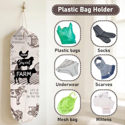 2Pcs Farmhouse Plastic Bag Holder for Kitchen Essentials, Reusable Hanging Grocery Bag Organizer, Washable Large Grocery Trash Bags Storage Dispenser, Farmhouse Home Decor - Image 5