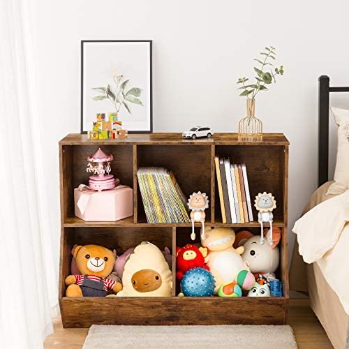HOOBRO Kids Bookshelf, Bookcase Footboard, Toy Storage Cubby, Children's Toy Shelf, 39.4" L Toy Storage Cabinet, Fit for Children's Room, Playroom, Hallway, Kindergarten, Rustic Brown BF132CW01 - Image 6