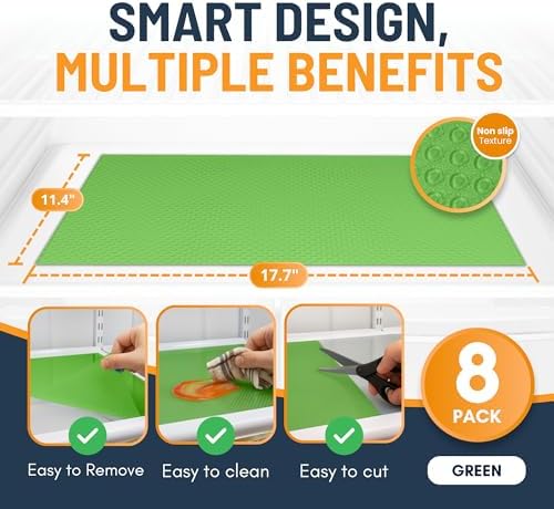 Refrigerator Liners for Shelves (8 Pack) by Linda’s Essentials - Non-Adhesive Shelf or Drawer Liner, BPA-Free Fridge Mats for Kitchen & Cabinets, Easy to Clean, Ideal Household Essentials (Green) - Image 2