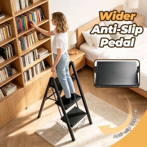 HBTower 3 Step Ladder, Lightweight Aluminum Folding Step Stool - Image 2