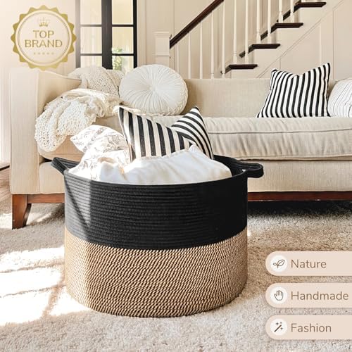 INDRESSME XXXLarge Woven Rope Blanket Basket Living Room Mix Black, 90L - Image 7
