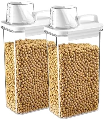 2Pcs Rice Dispenser Storage Containers, 2.3L Small Rice Bucket with Measuring Cup & Pour Spout, Kitchen Plastic Airtight Container for Cereal, Grain, Flour, Sugar, Oatmeal, Dry Pet Dog Food by Triflice