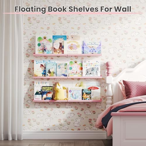 upsimples Floating Shelves for Wall Decor and Storage, Pink, 6Pcs 15.7'' - Image 5