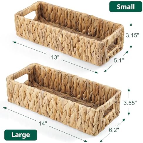 dreamkey Toilet Basket Tank Topper, Set of 2 Water Hyacinth Wicker Bathroom Storage Baskets, Back of Toilet Organizer for Toilet Paper, Towels, Toiletries, Hand Woven Nesting Baskets with Handles - Image 3