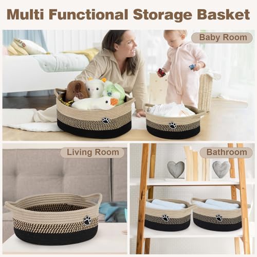Optish Dog Toy Basket, Toy Box and Bin for Dog Cat Storage, 13.5" X 11" X 5" Small Woven Rope Basket for Baby Storage, Closet, Living Room, Brown & Black - Image 6