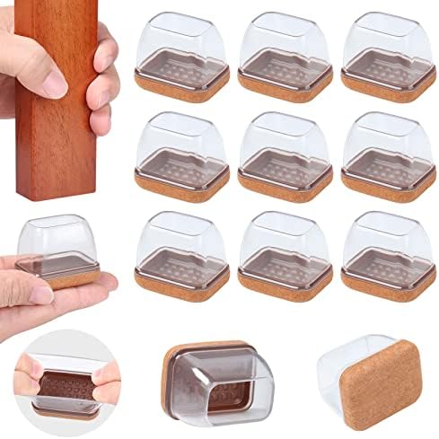 Ezprotekt 16 Pcs Rectangle Clear Silicone Chair Leg Floor Protectors with Felt, Rectangle Felt Furniture Leg Caps, Table Leg Covers Cups, Anti- Scratches and No Noise (Fit L :1.3-1.7", W: 0.9-1.2") by VisittheEzprotekt