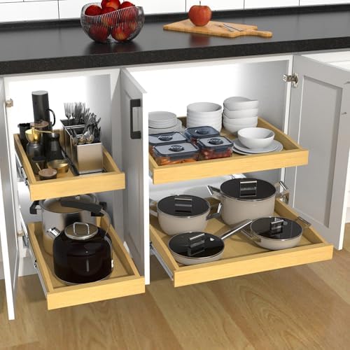 Wooden Pull out Cabinet Organizer 26" W x 21" D x 3.35" H, Heavy Duty Slide Out Drawers Pull-Out Home Organizers for Kitchen Cabinets - Image 7