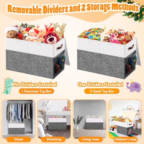 Large Toy Storage Box with Lid & Dividers, Kids Toy Chest, Gray and White - Image 6
