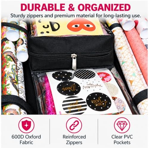 Freegrace Hanging Gift Wrap Organizer - Wrapping Paper Storage Bag, 41 Inch - Image 4