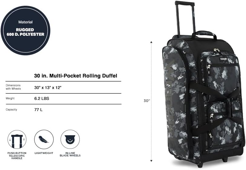 Wrangler Wesley Rolling Duffel Bag, Digital Camo - Image 2