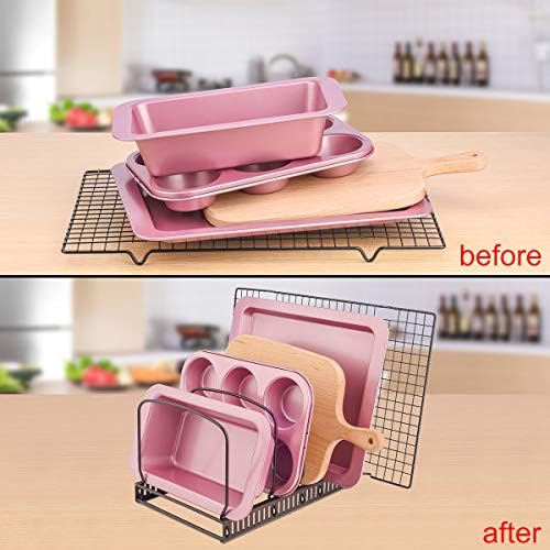 Toplife 10+ Bakeware Organizer Rack for Kitchen Bakeware, Cookware, Dinnerware, Cutting Boards, Plates, Pot and Pan Lids (Brown) - Image 3