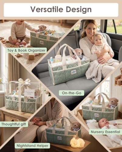 Diaper Storage Caddy – Nursery Basket with Removable Divider and Pockets - Image 4