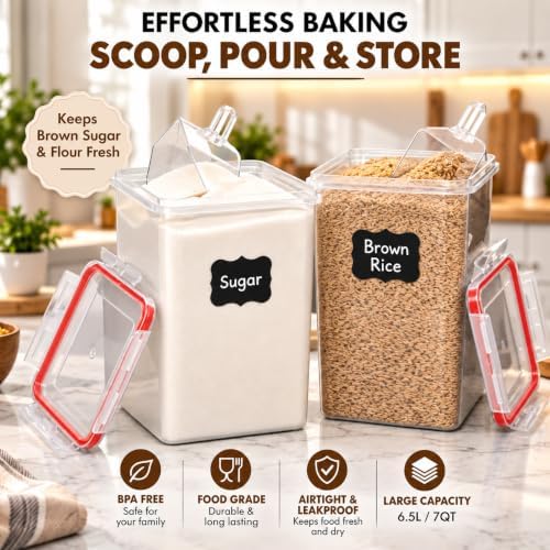 2 PC [7 Qt/ 6.5L/ 220 Oz] Large Flour Storage Containers with Airtight Lids - Image 4
