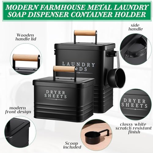 2 Pcs Farmhouse Metal Laundry Detergent Pod Container, Dryer Sheet Holder - Image 3